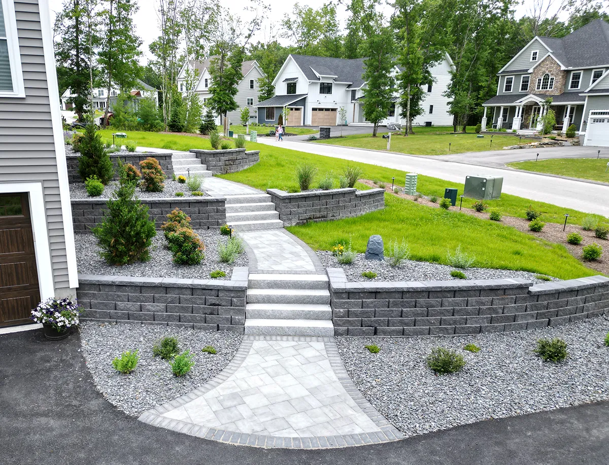 Retaining wall, walkway and granite steps